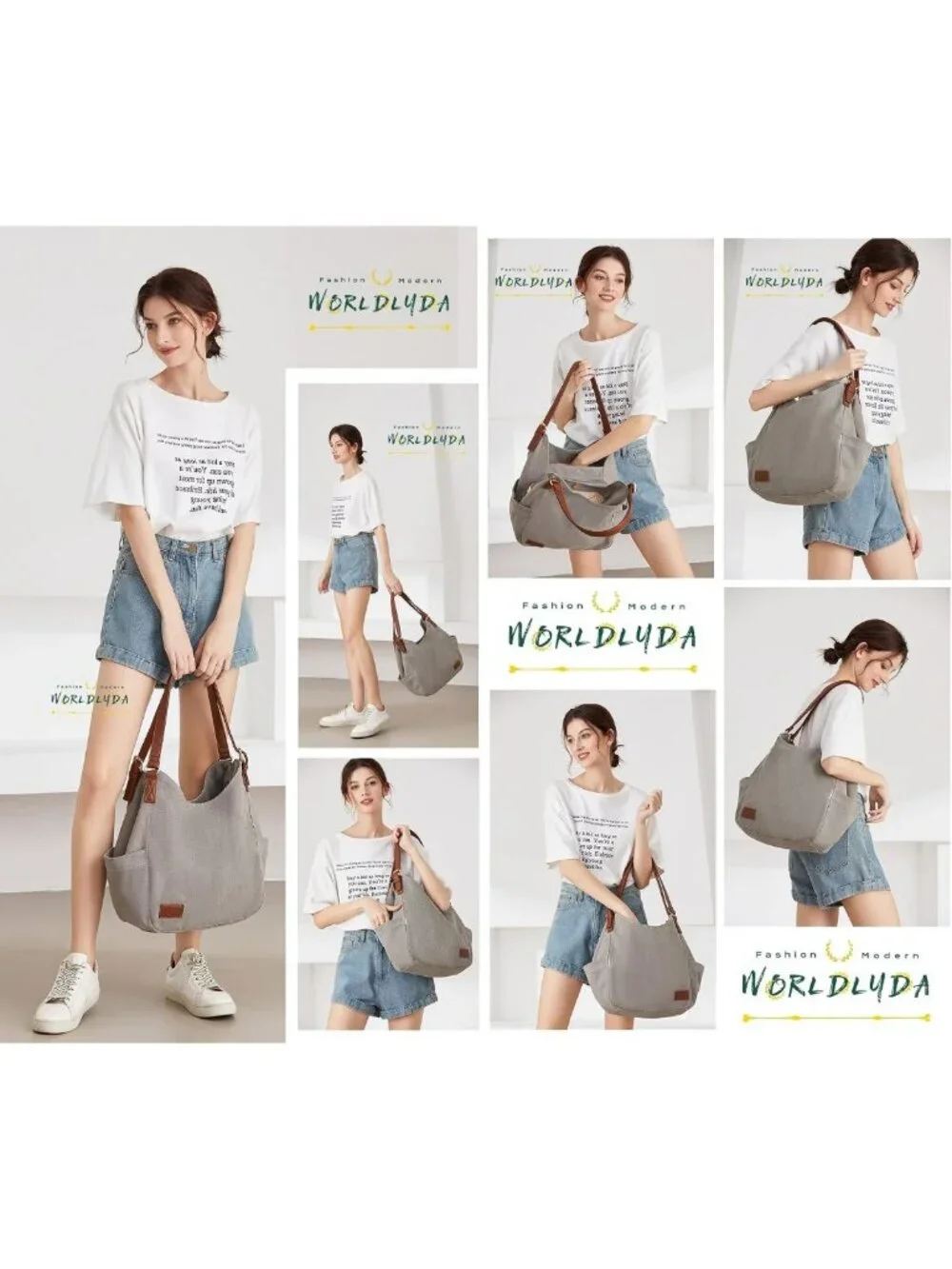 Stylish Multi-Pocket Canvas Hobo Tote Bag - Casual Embroidered Shoulder Handbag